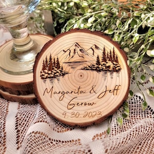 Wedding Favors, Wood Slice Personalized Coasters, Live Edge Wood Coasters, Rustic Coasters, Housewarming Gifts, Wood Coaster Set