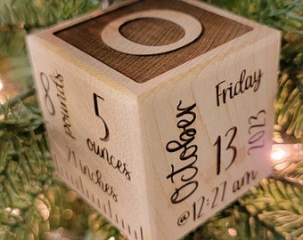 Baby Stat Block, Personalized Baby Block, Ornament, Birth Block, Keepsake Baby Gift, Wooden Baby Block, Wooden Baby Christmas Ornament