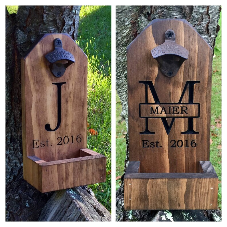 Personalized Beer Bottle Opener, Groomsmen Gift, Rustic Engraved Wood, Beer, Bottle Opener, Cap Catcher, Wedding, Gift Ideas, Mancave image 3