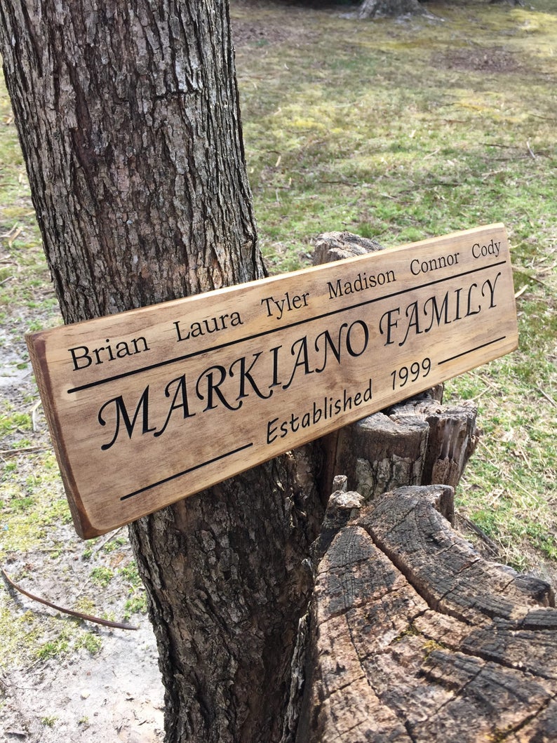 Personalized Family Name Sign Engraved Wood Sign Rustic Etsy
