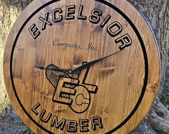 Engraved Wooden Clock Sign: Personalized Family Name, Rustic Decor