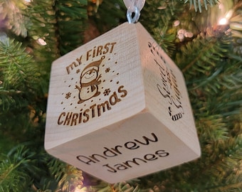 Baby's First Christmas 2024, 1st Christmas Ornament, First Xmas, New Baby Gift, Keepsake Baby Gift, Wooden Baby Block, Baby Girl, Baby Boy