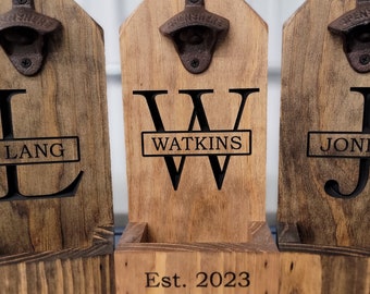 Personalized Beer Bottle Opener, Groomsmen Gift,  Rustic Engraved Beer Bottle Opener, Cap Catcher, Wedding, Gift Ideas, Man Cave