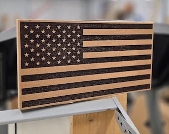 Wooden American Flag, Lasered Engraved Flag, Desk Name Plate, Wall Decor, Rustic Flag, Personalized Wooden Flag, Wooden USA Flag