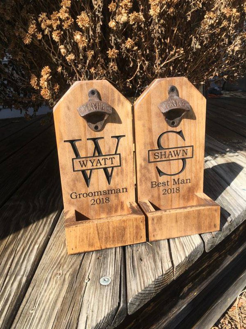 Personalized Beer Bottle Opener, Groomsmen Gift, Rustic Engraved Beer Bottle Opener, Cap Catcher, Wedding, Gift Ideas, Man Cave image 10