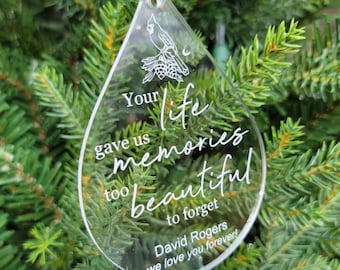 Personalized Memorial Ornament | Cardinal Remembrance Christmas Keepsake | Sympathy Gift for Loss of Loved One | Teardrop Ornament