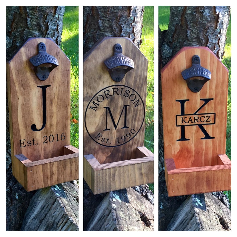 Personalized Beer Bottle Opener, Groomsmen Gift, Rustic Engraved Wood, Beer, Bottle Opener, Cap Catcher, Wedding, Gift Ideas, Mancave image 4