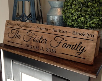 Personalized Family Name Sign, Engraved Wood Sign, Rustic Decor, Wedding Name Sign, Housewarming Gift, Wedding Gift, Custom Engraved