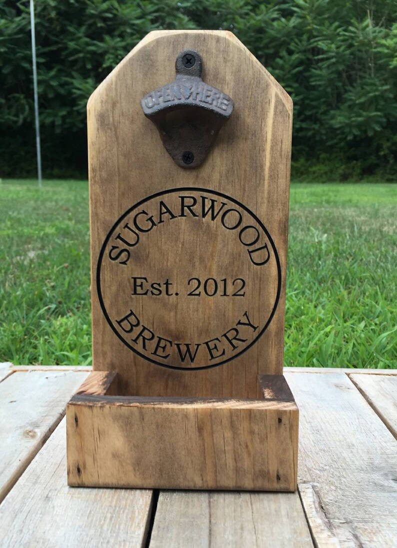 Personalized Beer Bottle Opener, Groomsmen Gift, Rustic Engraved Wood, Beer, Bottle Opener, Cap Catcher, Wedding, Gift Ideas, Mancave image 9