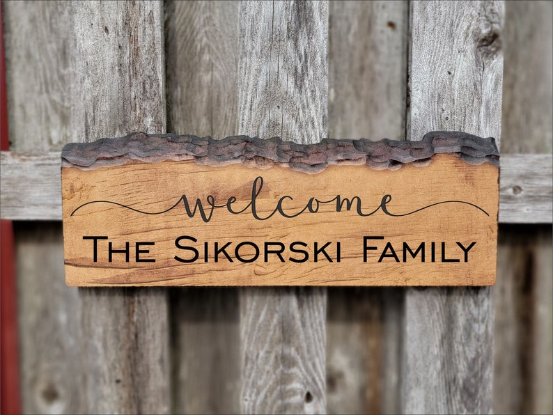 Personalized Family Name Sign, Live Edge Wall Art, Cabin Sign, Wood ...