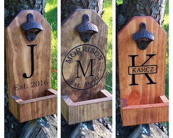 Personalized Beer Bottle Opener, Groomsmen Gift,  Rustic Engraved Beer Bottle Opener, Cap Catcher, Wedding, Gift Ideas, Man Cave