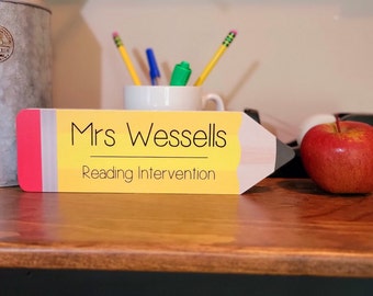 Teacher Gifts, Pencil Teacher Classroom Sign, Personalized Desktop Sign, Personalized Teacher Gift, Back to School, Teacher Pencil Name Sign