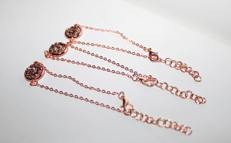EXPRESS SHIPPING Rose Gold Plated Druzy Bracelet /& Stud Earrings Jewelry 12 mm Bridesmaid set of 3 6 8 7 10 Gift for her 4 9 5