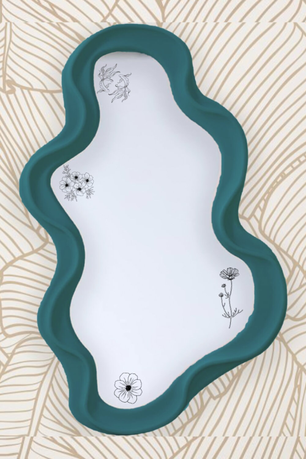 Wavy Modern Dark Blue Mirror Living Room Bathroom Mirror Teal - Etsy