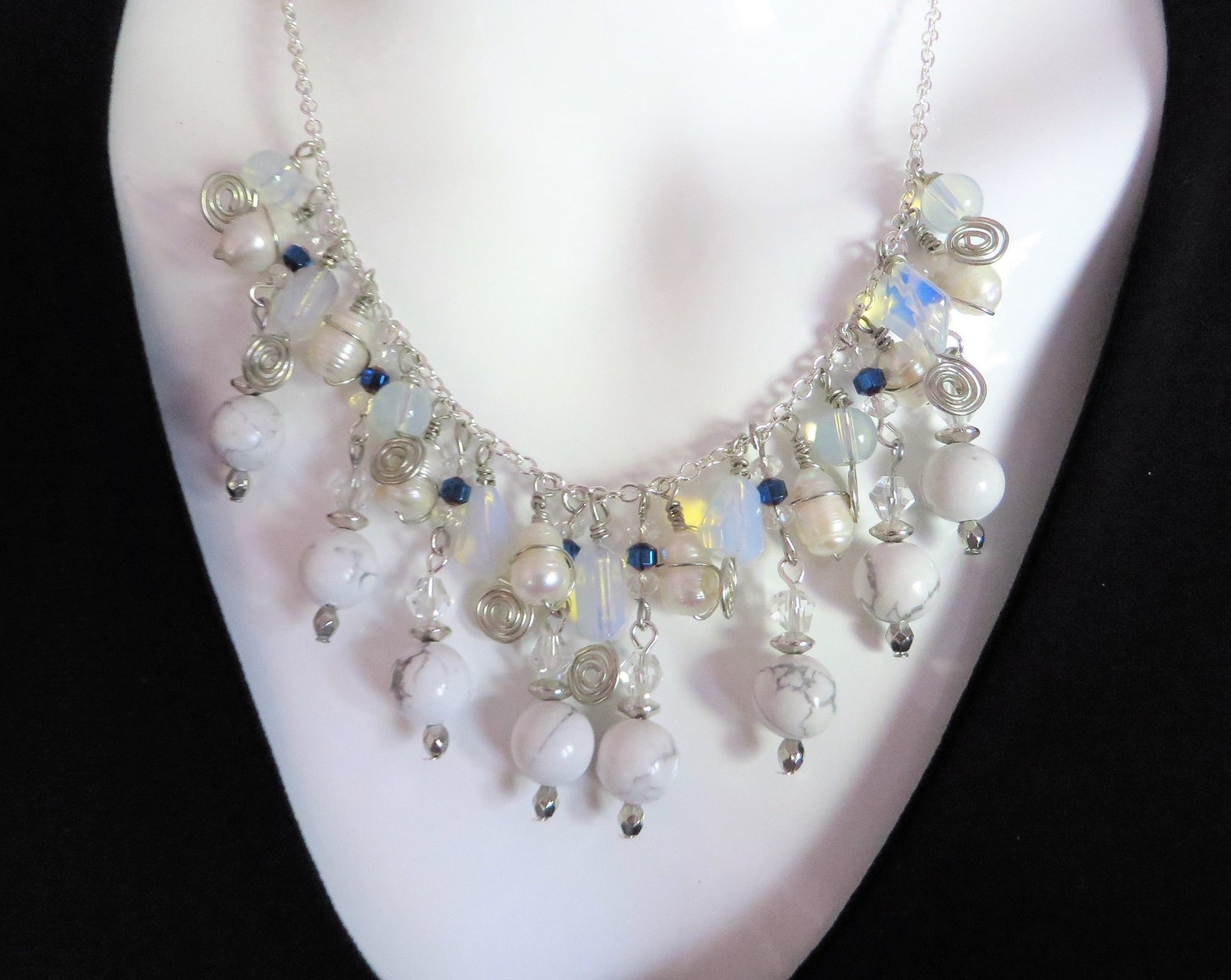 Canadian handmade freshwater pearl necklace with Opalite and Etsy