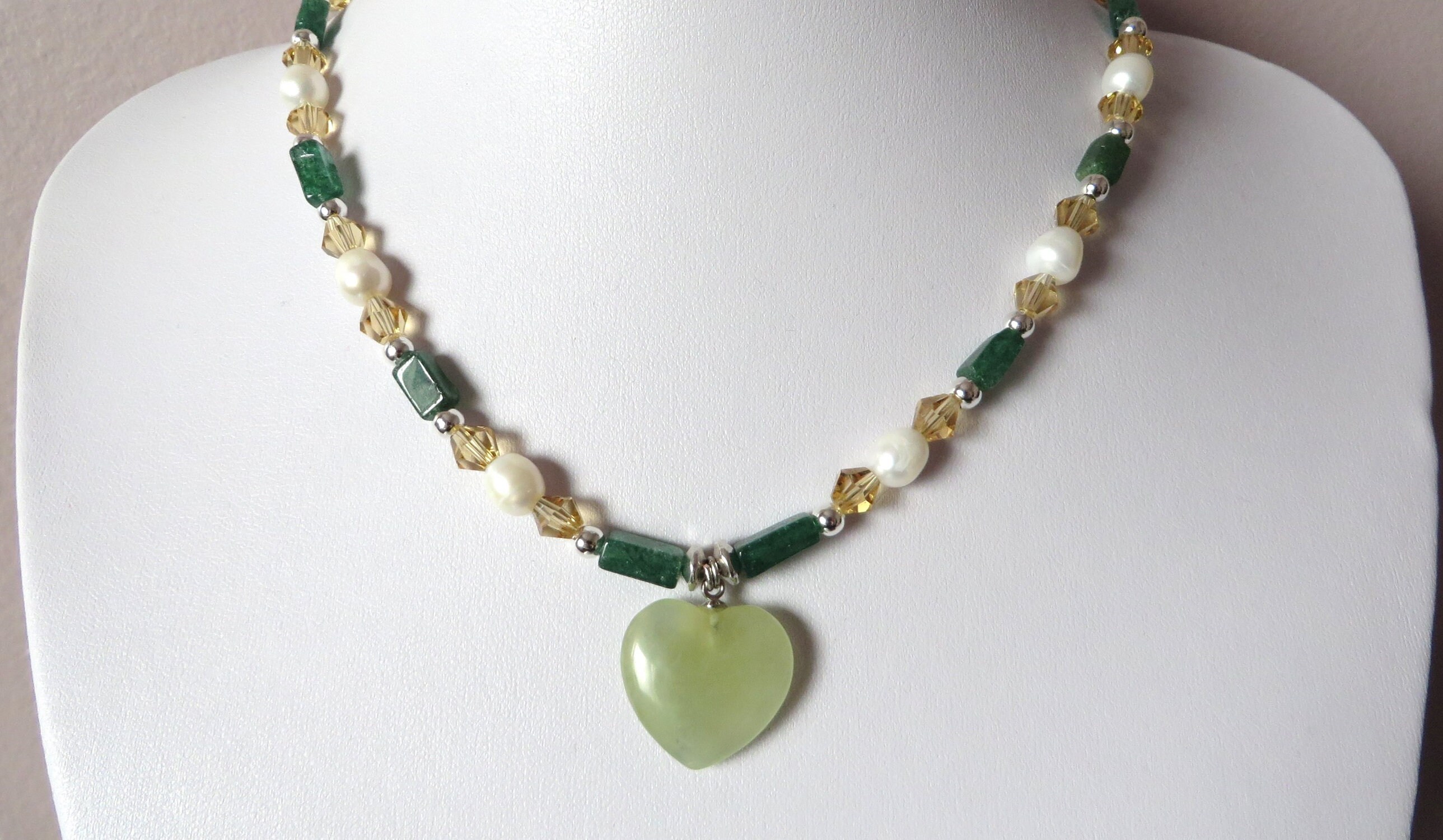 Green heart shaped stone necklace with Emerald Green | Etsy