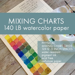 WATERCOLOR SWATCHING Mix Chart: Paintable color mixing worksheet -  learn to mix