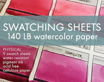 WATERCOLOR SWATCHING SHEETS:  Tools for Artists  -  Organize, Mix Color, Paint Swatch Sheets