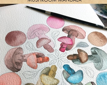 Aquarell Malvorlagen - WÄHLEN SIE IHR PAPIER - Meisterfarbe mit Paintable Pilz Mandala