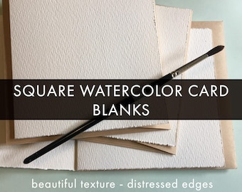 BLANCS POUR CARTES AQUARELLE - 5 x 5 cartes carrées en papier aquarelle pressées à froid en coton - enveloppes assorties