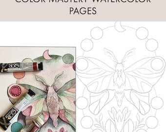 Aquarell Malvorlagen - WÄHLEN SIE IHR PAPIER - Meisterfarbe mit Paintable Mystic Moth