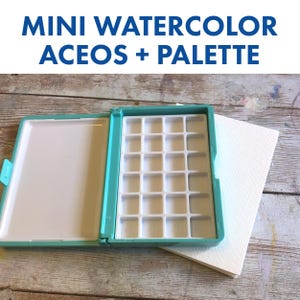 Mini  Empty Watercolor Palette  - Tiny Paintings ACEO size paint box and 24 ACEO blanks