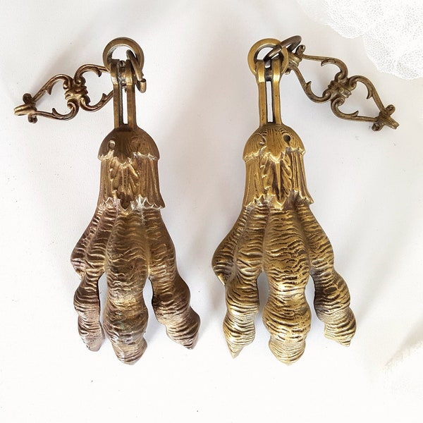 Claw Antique curtain holdback x 2  French bronze brass drapery tie back hook 7.2 inches