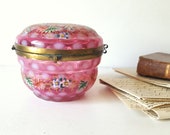 Antique jewel trinket Cranberry enamel glass box Opalescent dot casket