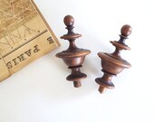 Pair of antique turned wood finial end Architectural salvage French home furniture decor pediment staircase bed newel post cabinet 4.65 quot