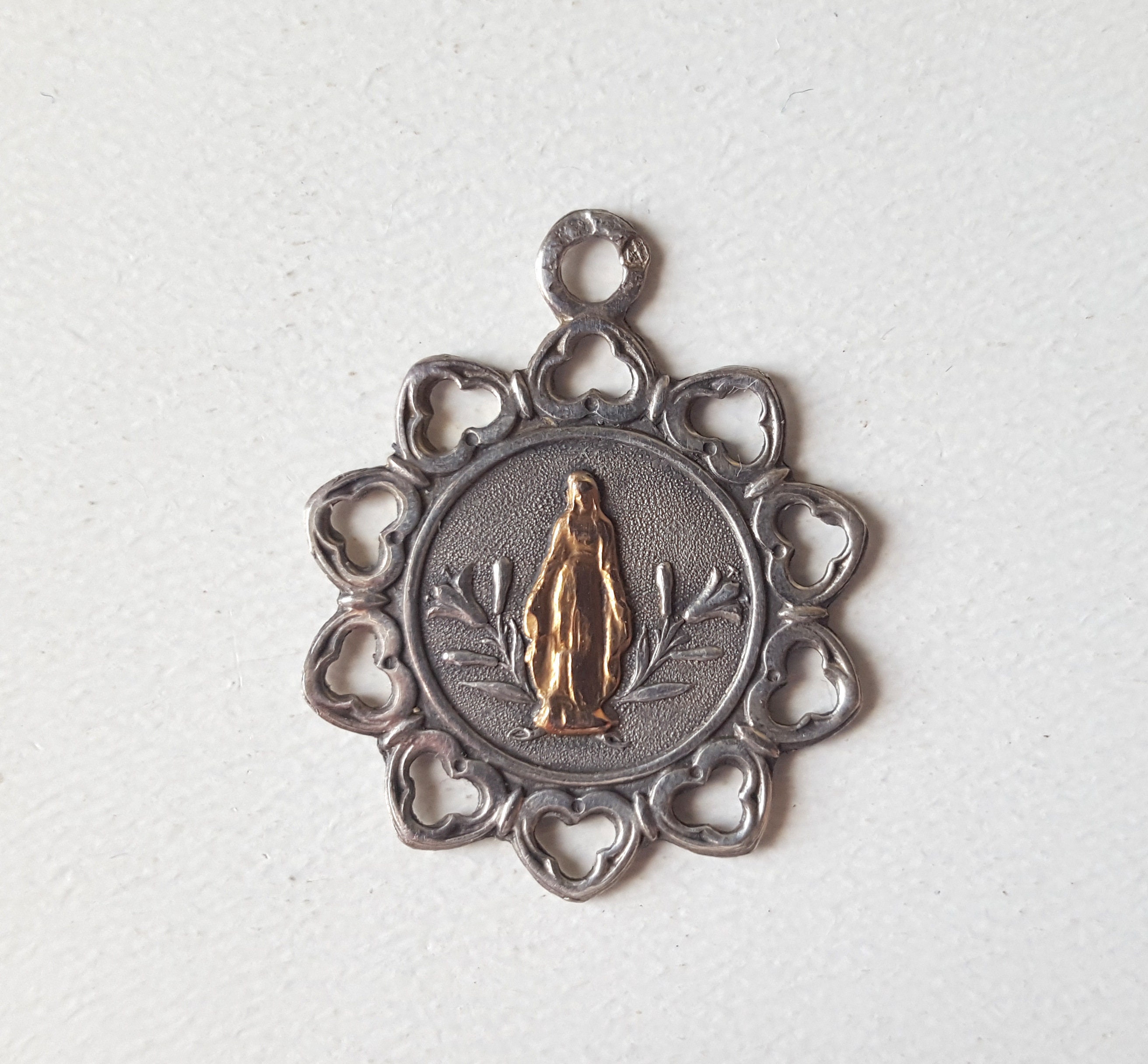 Médaille Miraculeuse d'argent Pendentif Vierge Religieux Antique Style Gothique Poinçonné
