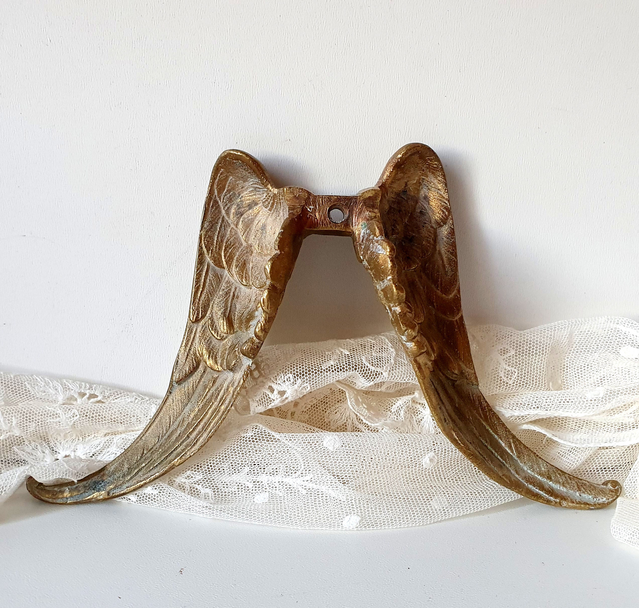 Antique Paire d'ailes d'ange Français Bronze Statue, Décor Mural, Accrochage Au Plafond, Support de 