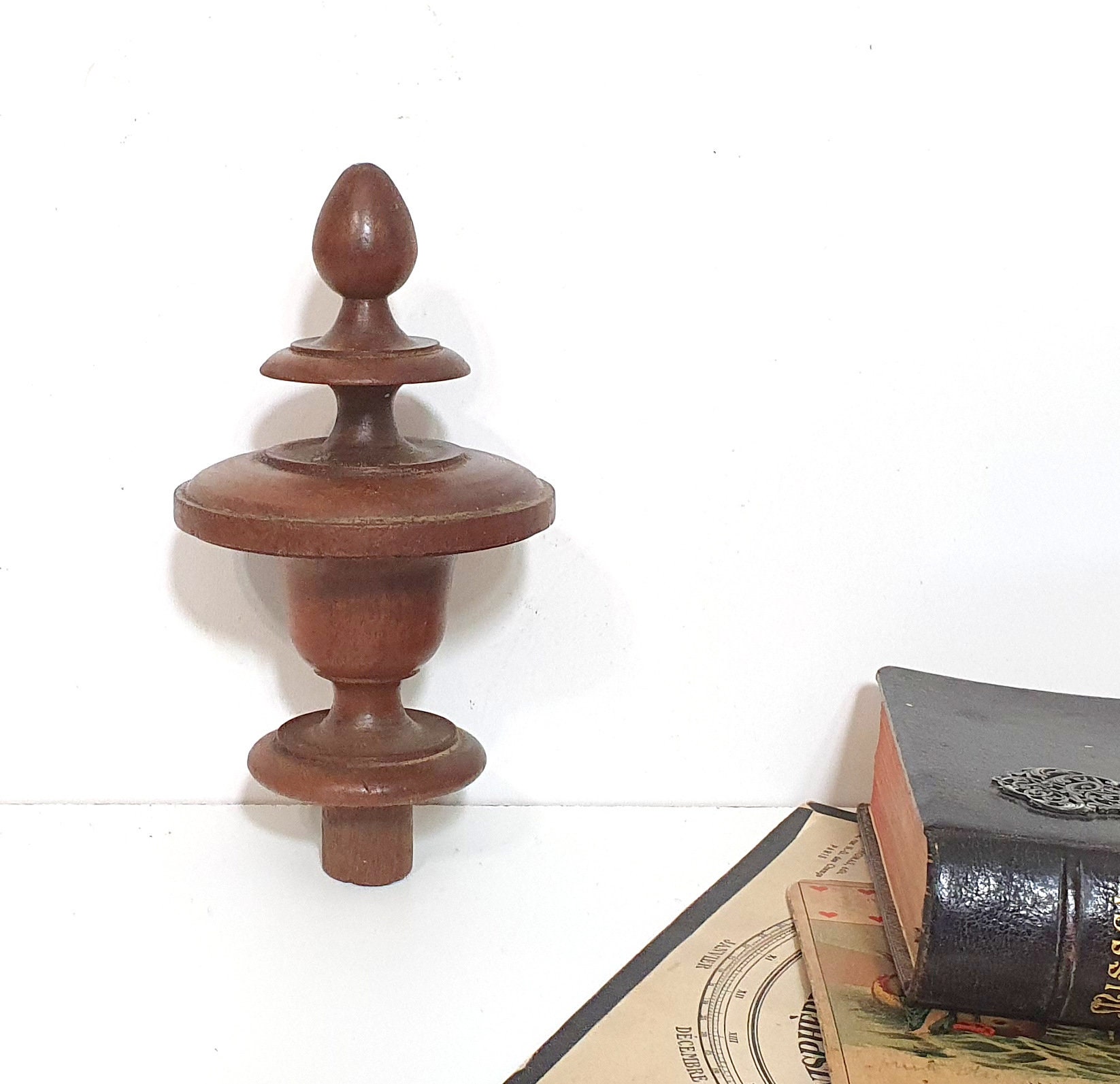 Grand Poteau en Bois Antique Finial Boule Pour Meubles, Escaliers 5, 04 Pouces