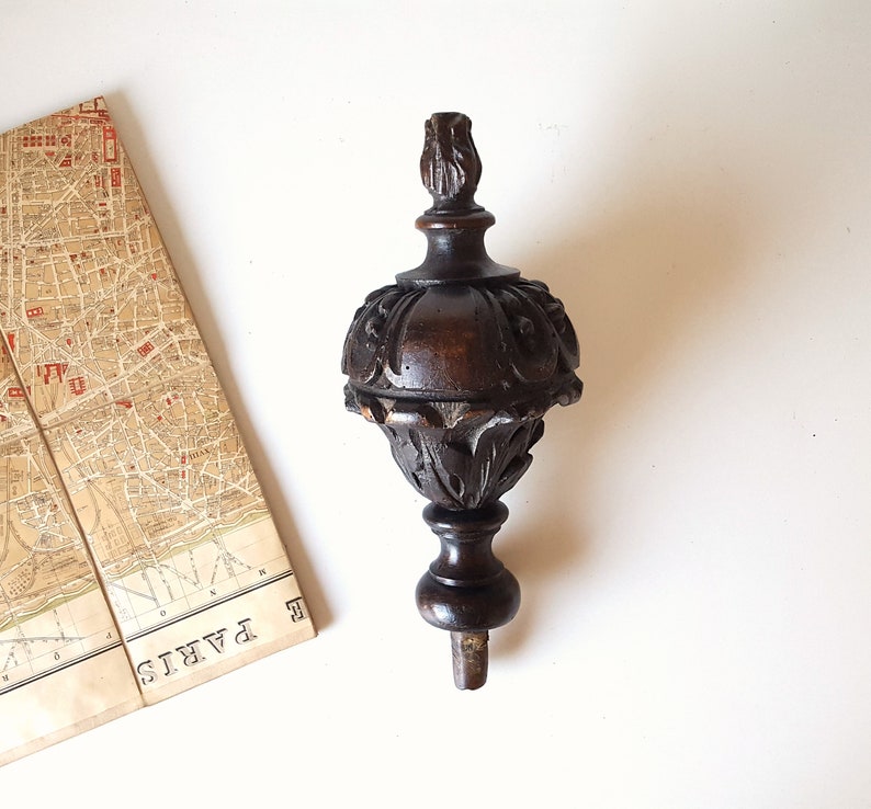 Tall Antique Carved Wood Newel Post Finial Scroll Leaves Etsy
