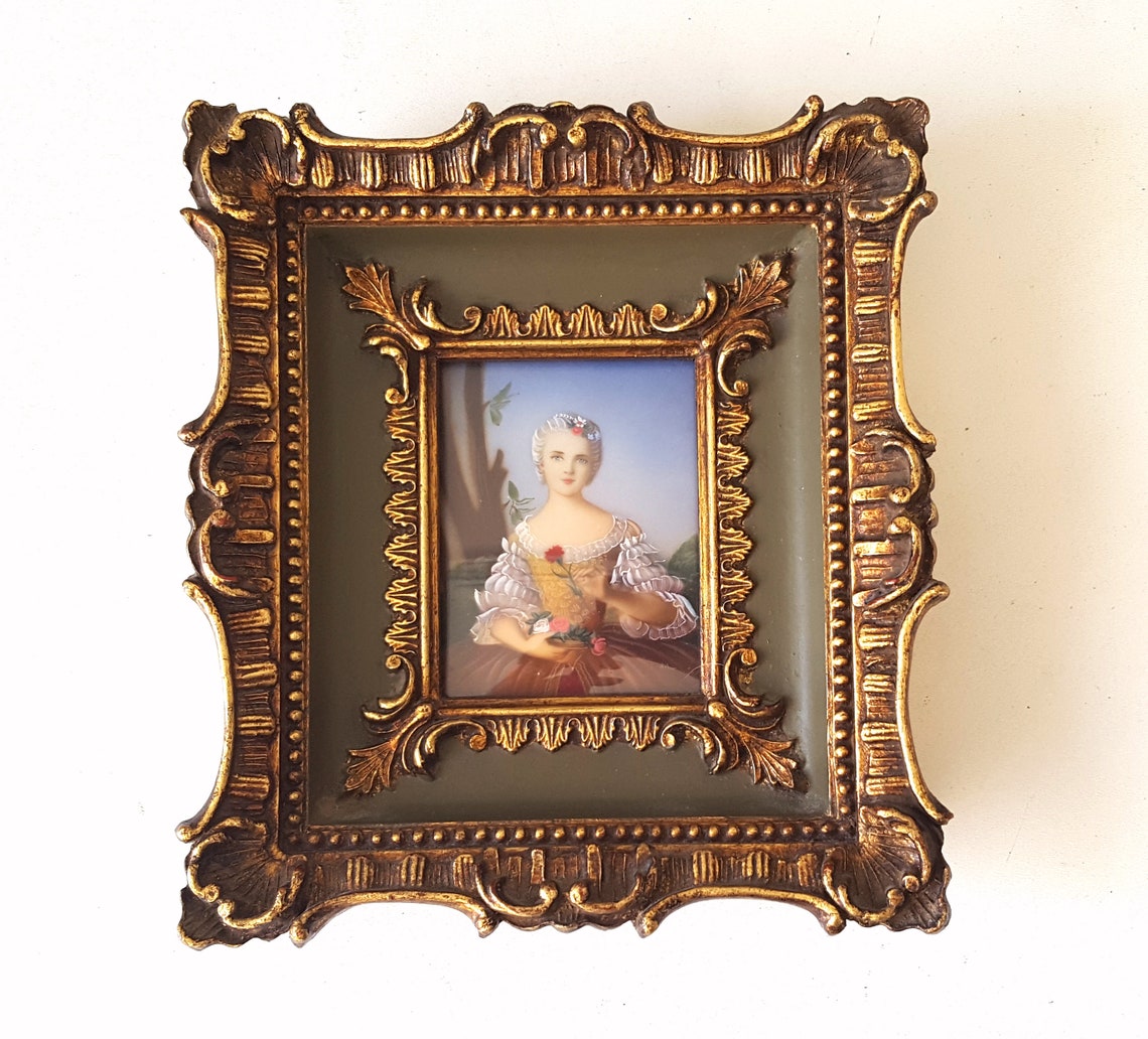 Miniature portrait frame pair Antique style Hand painted 7.4 Etsy