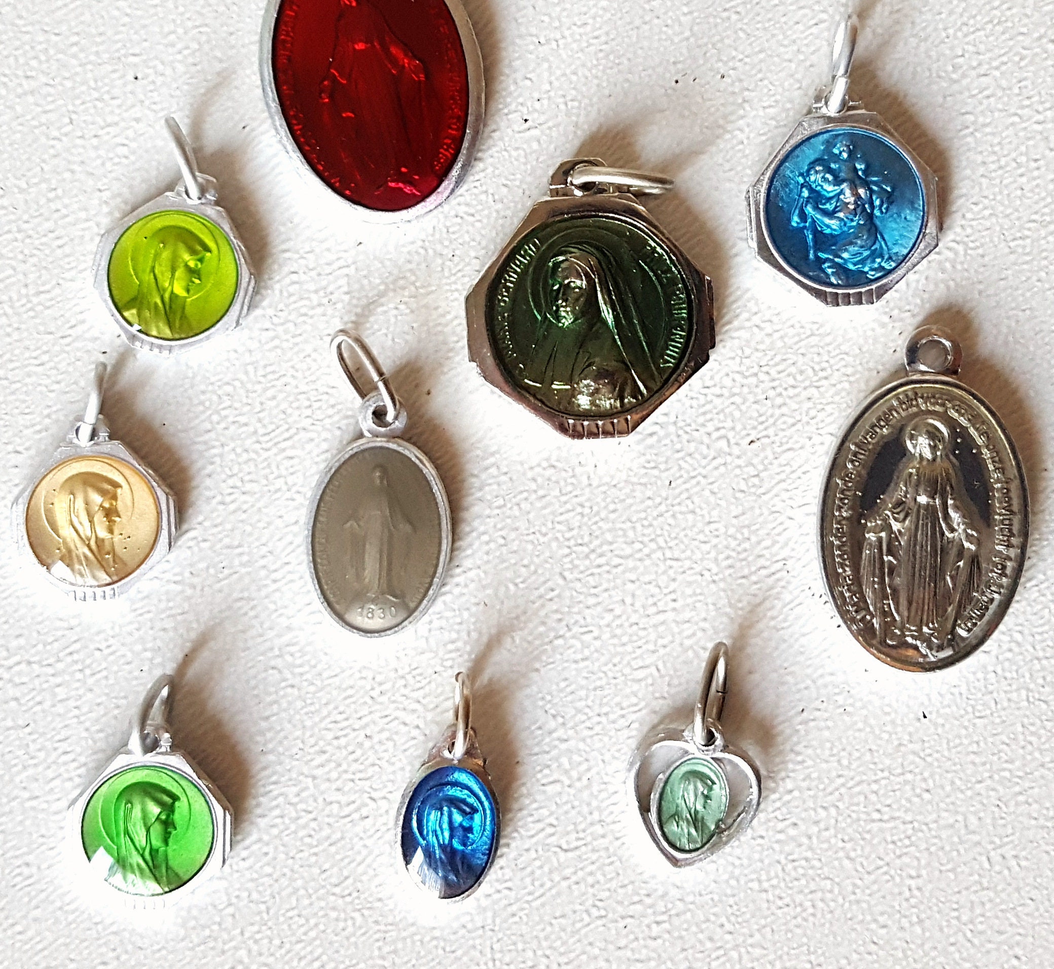 Enamel religious medal Set of 10 colorful devotional pendant Etsy