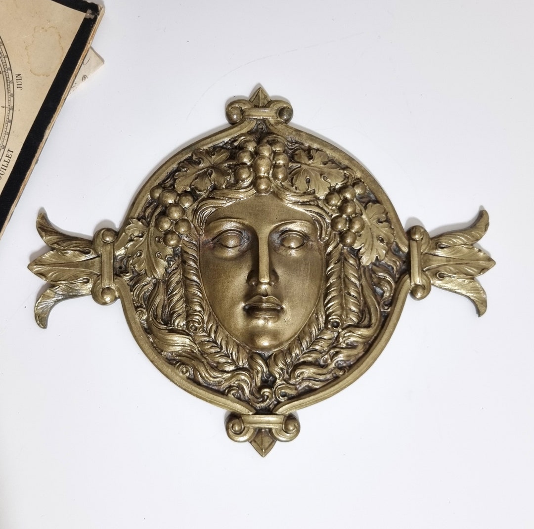 Antique Pediment for Furniture Bronze Hardware Goddess Portrait