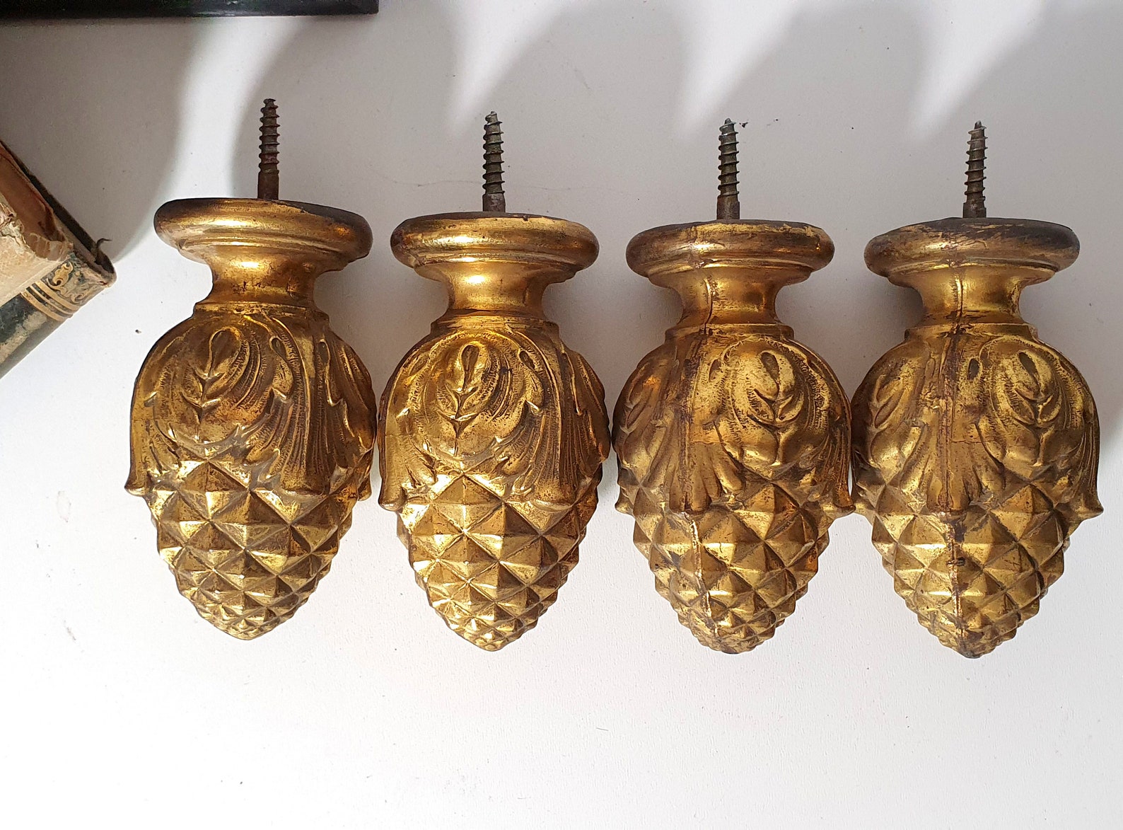 1 Antique Pinecone Finial Embossed Brass French Salvaged Etsy