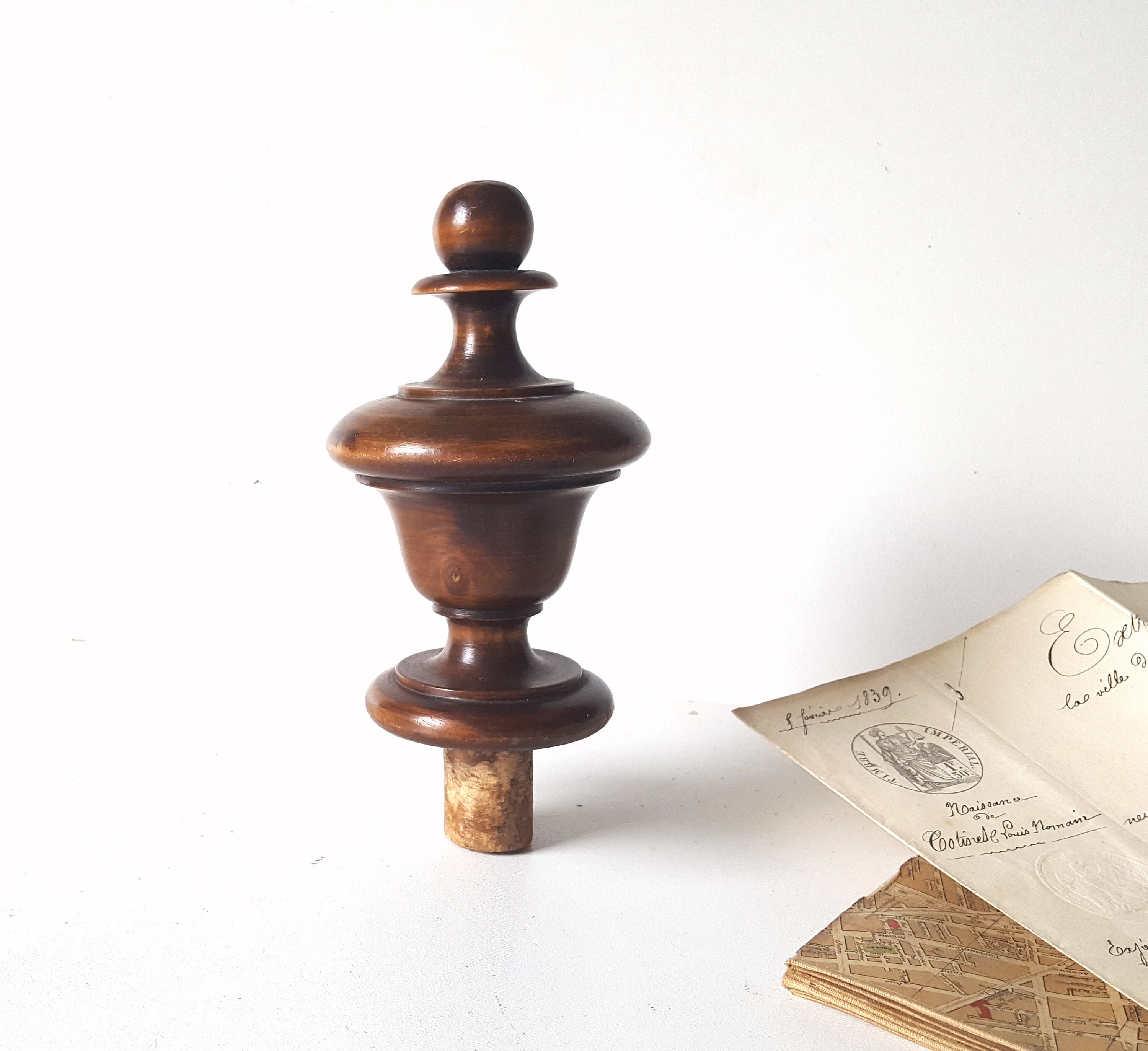 Antique Post Finial Ornement en Bois Tourné Meubles ou Décoration Intérieure 4, 72 Pouces