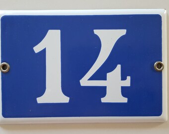 14 Vintage French blue house number sign Door plaque Gate plate Anniversary birthday gift Lucky number