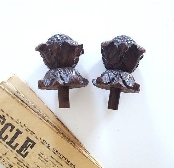 Antique Bois Finial Paire Architectural Meubles Fronton Lit Newel Post Rampe Armoire Escalier Horlog