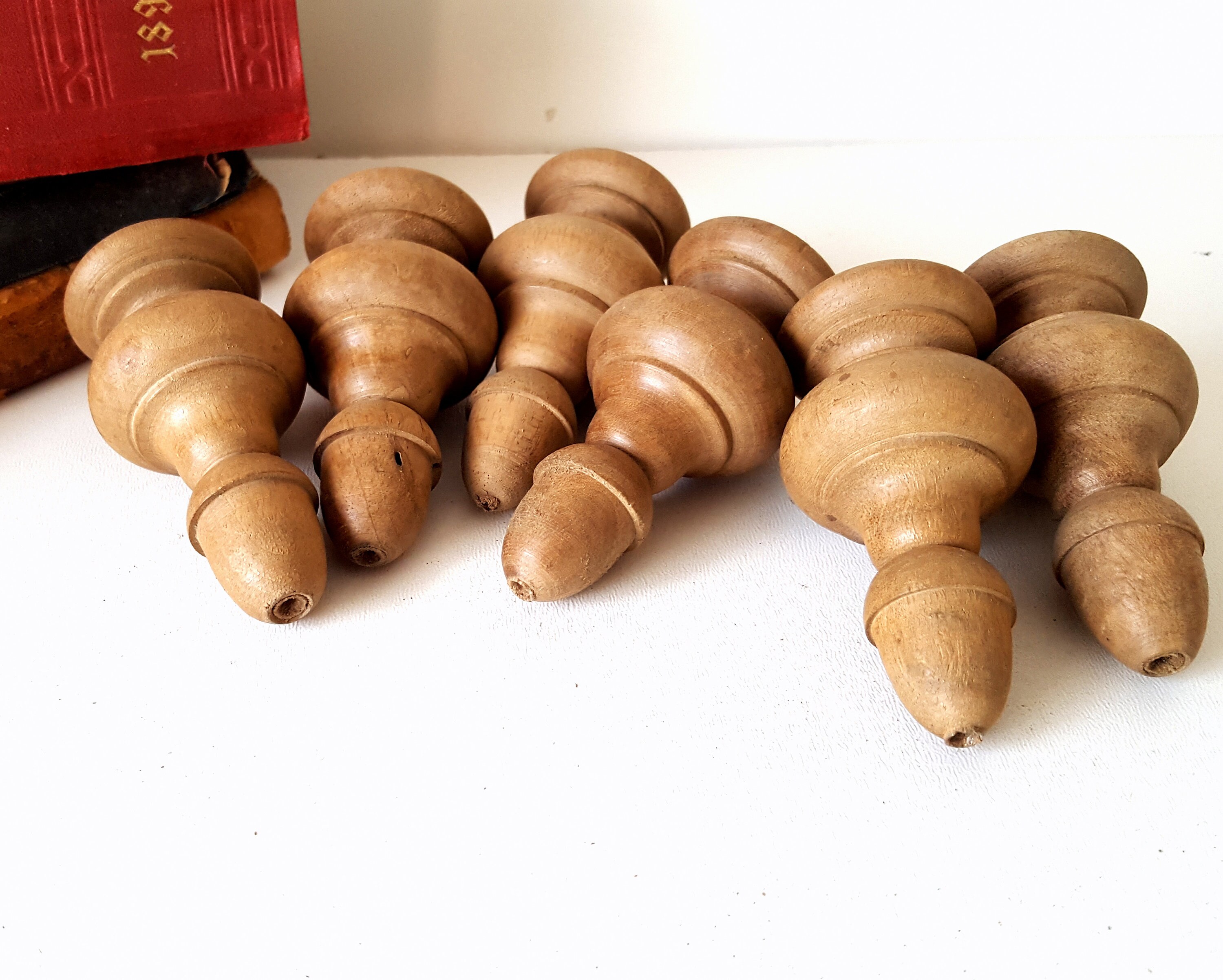 Small turned wood finial Set of 6 Furniture pediment bed Etsy