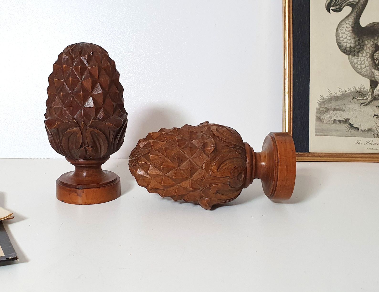 Antique carved wood pine cone finial pair Architectural Etsy