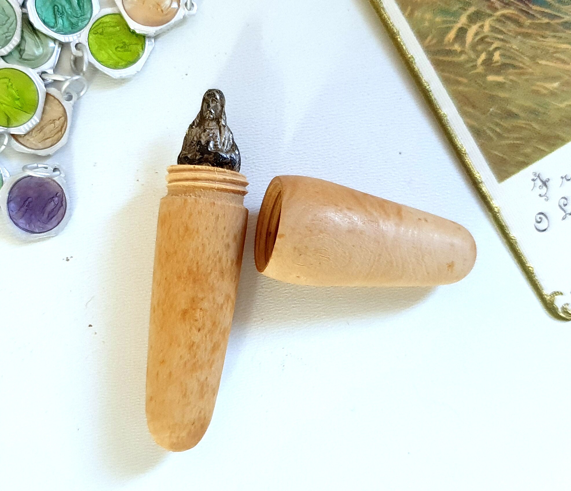 Sanctuaire de Poche La Statue Jésus Petit Reliquaire Figurine Voyage Français Antique