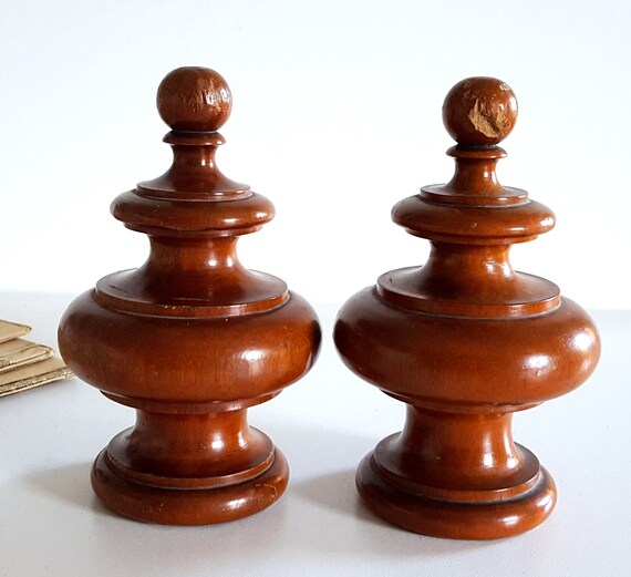 2 Wood Newel Post Finial End Cap Antique French Wooden Etsy