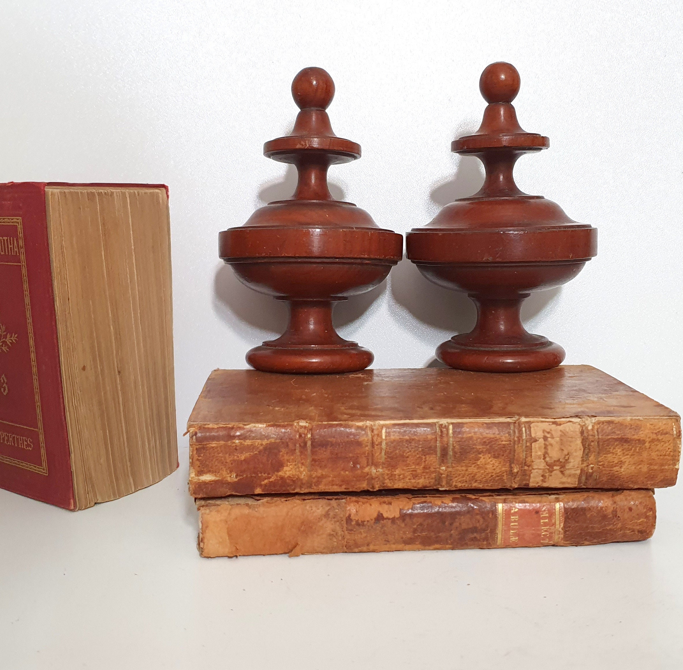 Finial en Bois Antique X 2 Topper de Poteau Récupéré Horloge Grand-Père Meubles Lit 5, 43 Pouces
