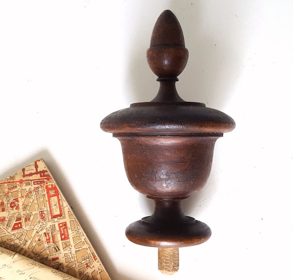 Antique Wood Newel Post Finial End Pediment Bed Canopy Banister Furniture Cabinet Mirror Clock Embellishment 5 28 Inches