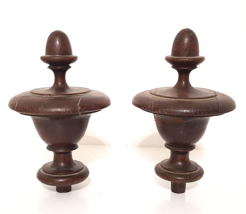 Tall antique wood newel post finial end x 2 Wooden Etsy