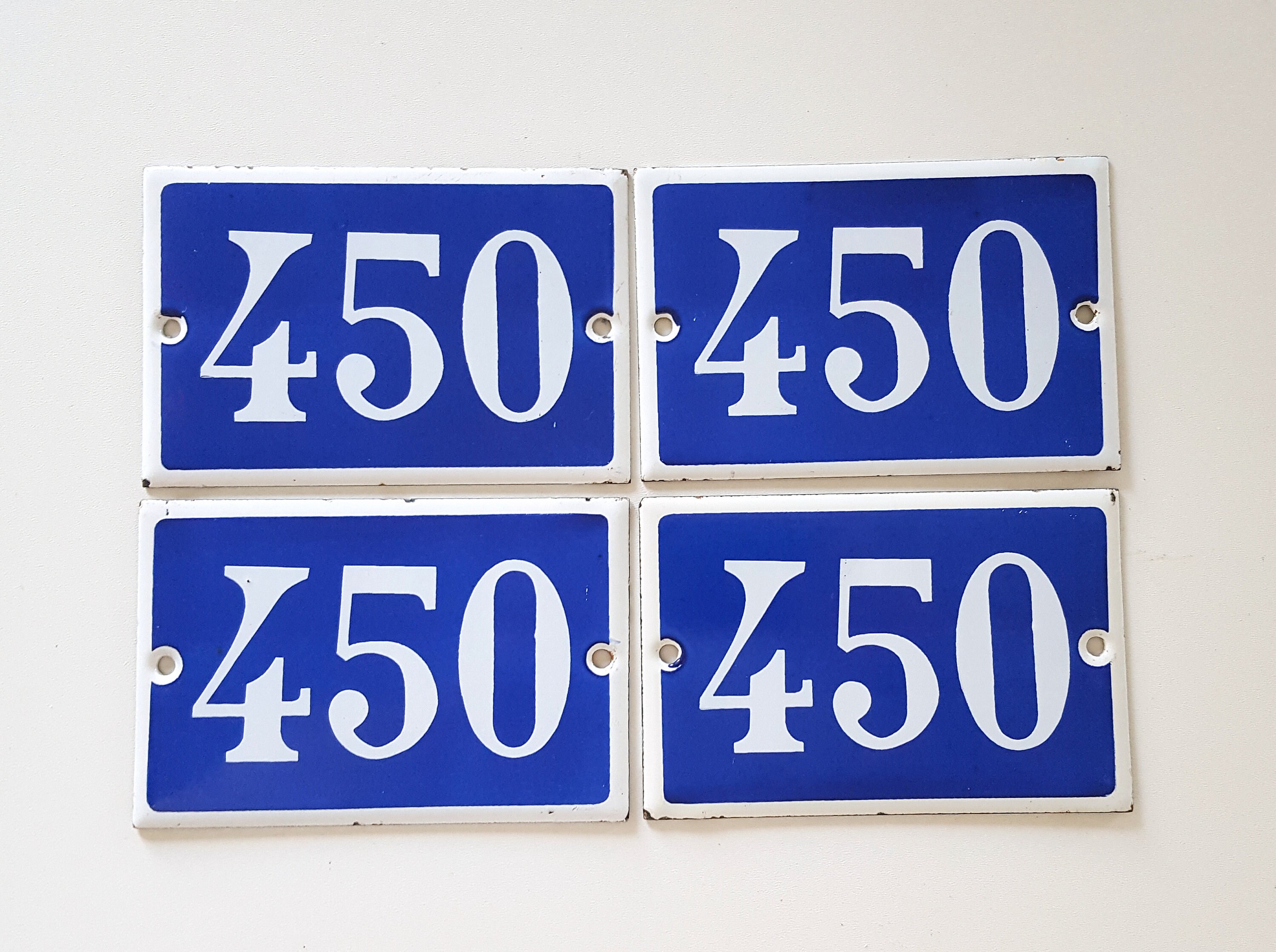 Maison Numéro 450 Vintage Français Plaque d'enseigne en Émail Bleu