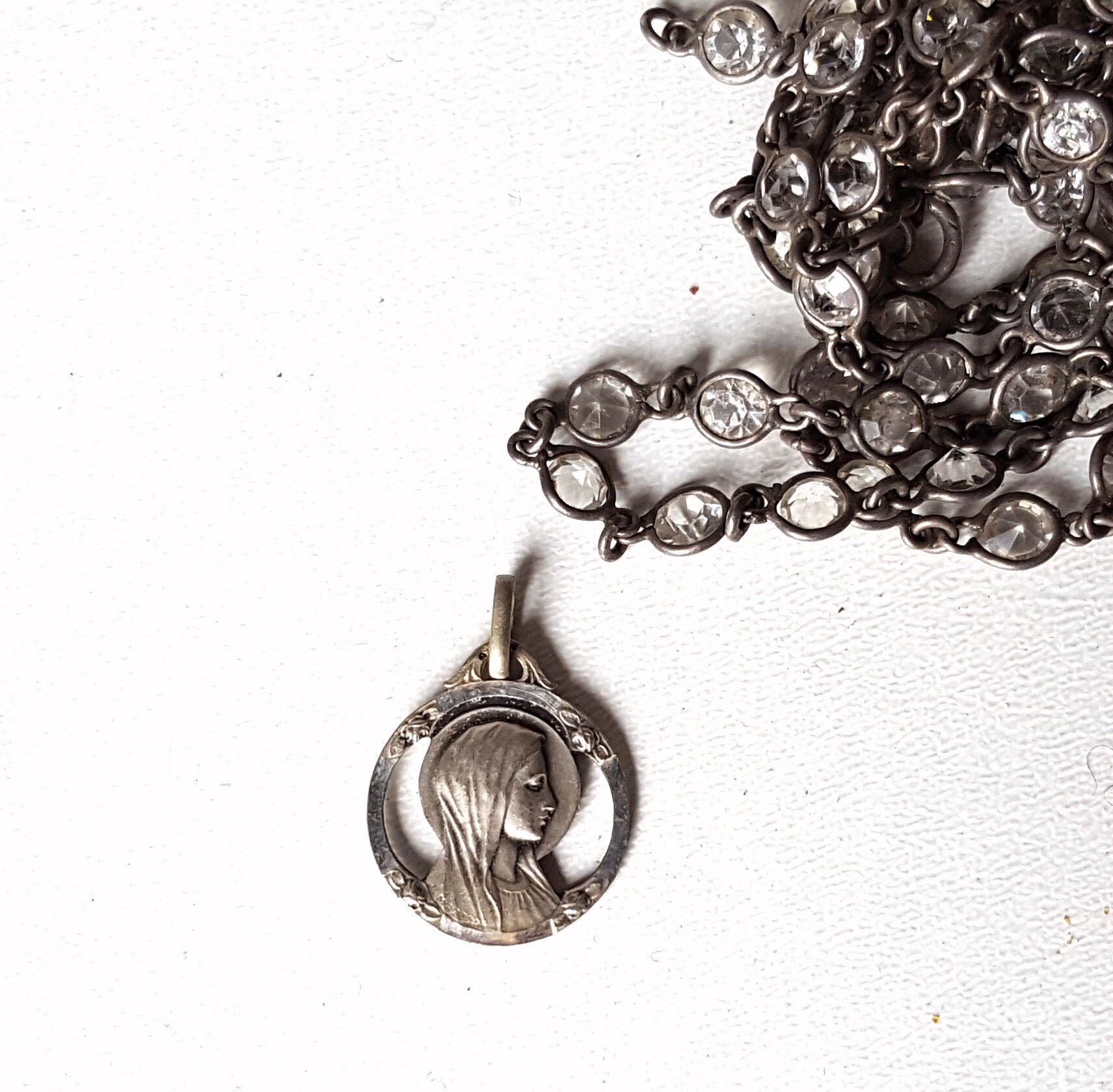 Médaille d'argent Marie Collier Pendentif Milieu Du Siècle Vintage Français Médaillon à Deux Faces