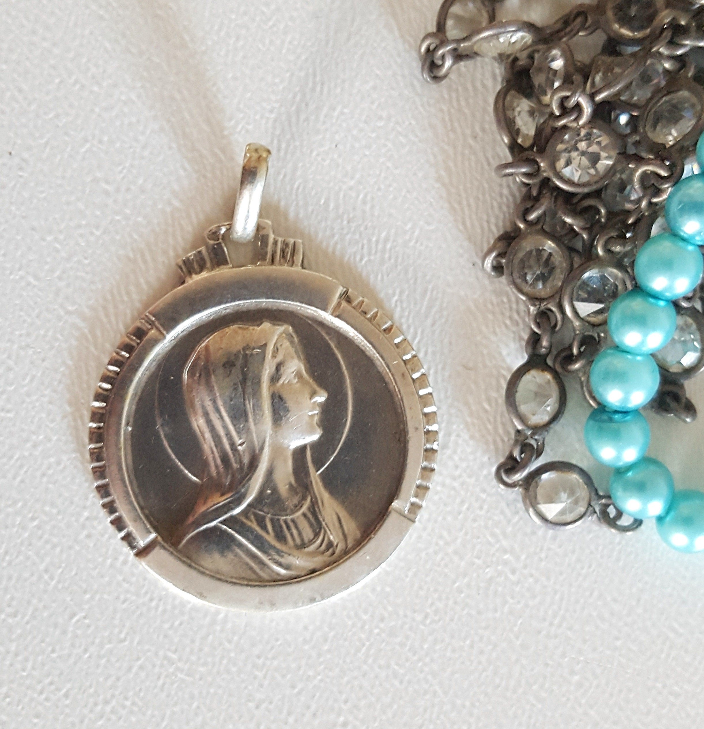 Madonna Médaille d'argent Vintage Pendentif Dévotion Vierge Mary Hallmarked Bijou 0, 98